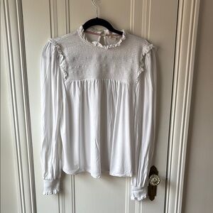 Boden White Ruffled Blouse with Puff Sleeves